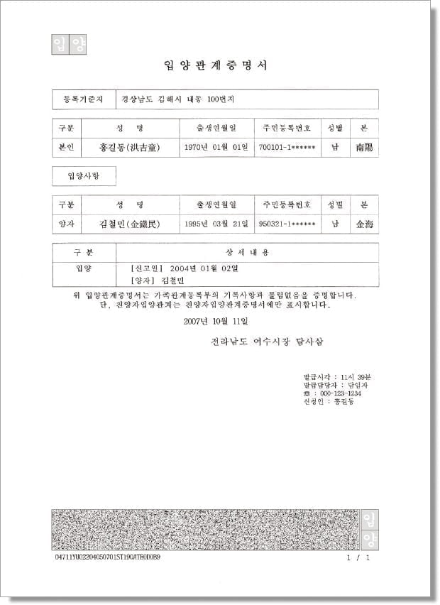 상속등기 준비서류 5 입양관계증명서