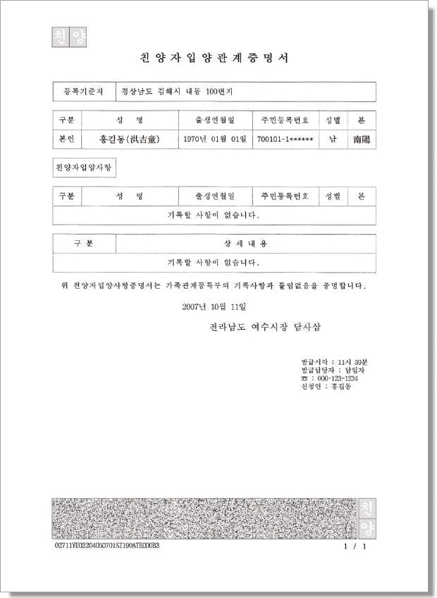 상속등기 준비서류 6 친양자입양관계증명서