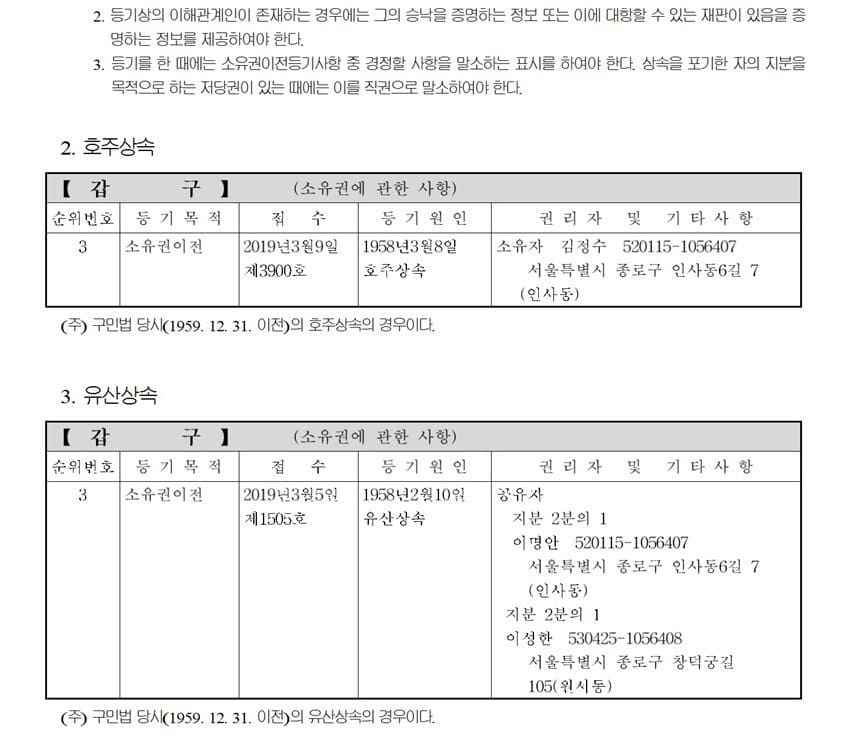 상속등기에 관한 업무처리지침 6 상속등기에 관한 업무처리지침